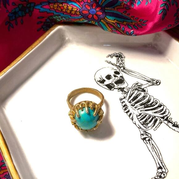 Handmade Istanbul Turquoise Orb Ring • Gold Cage Claw Setting • Artisan Gift NEW - Picture 2 of 8